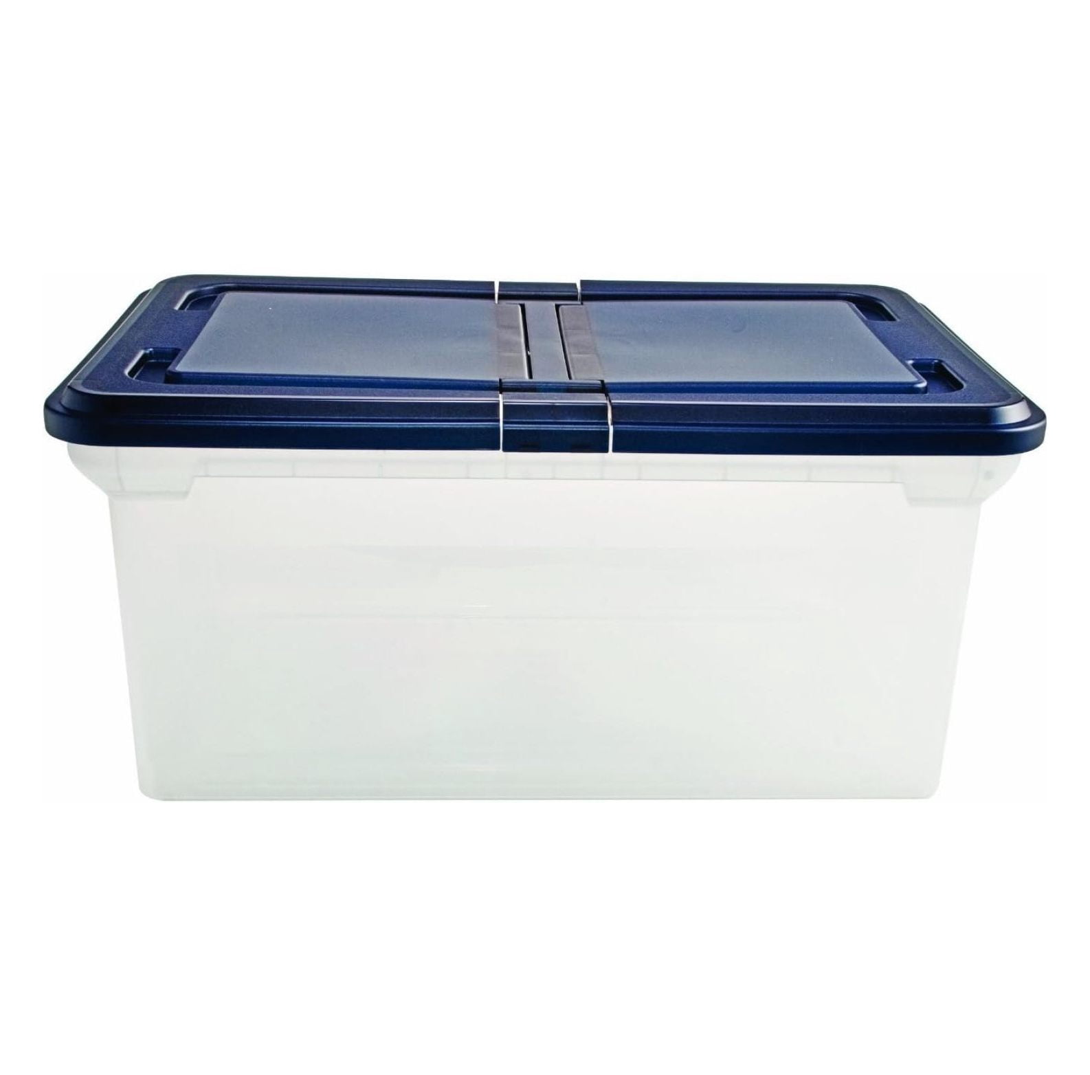 File Storage Document Organizer Box, Plastic File Tote with Hinged Lid for Hanging Files, Clear / Navy Color, Perfect for Hanging File Folders and Office Organization, File Organizer Single