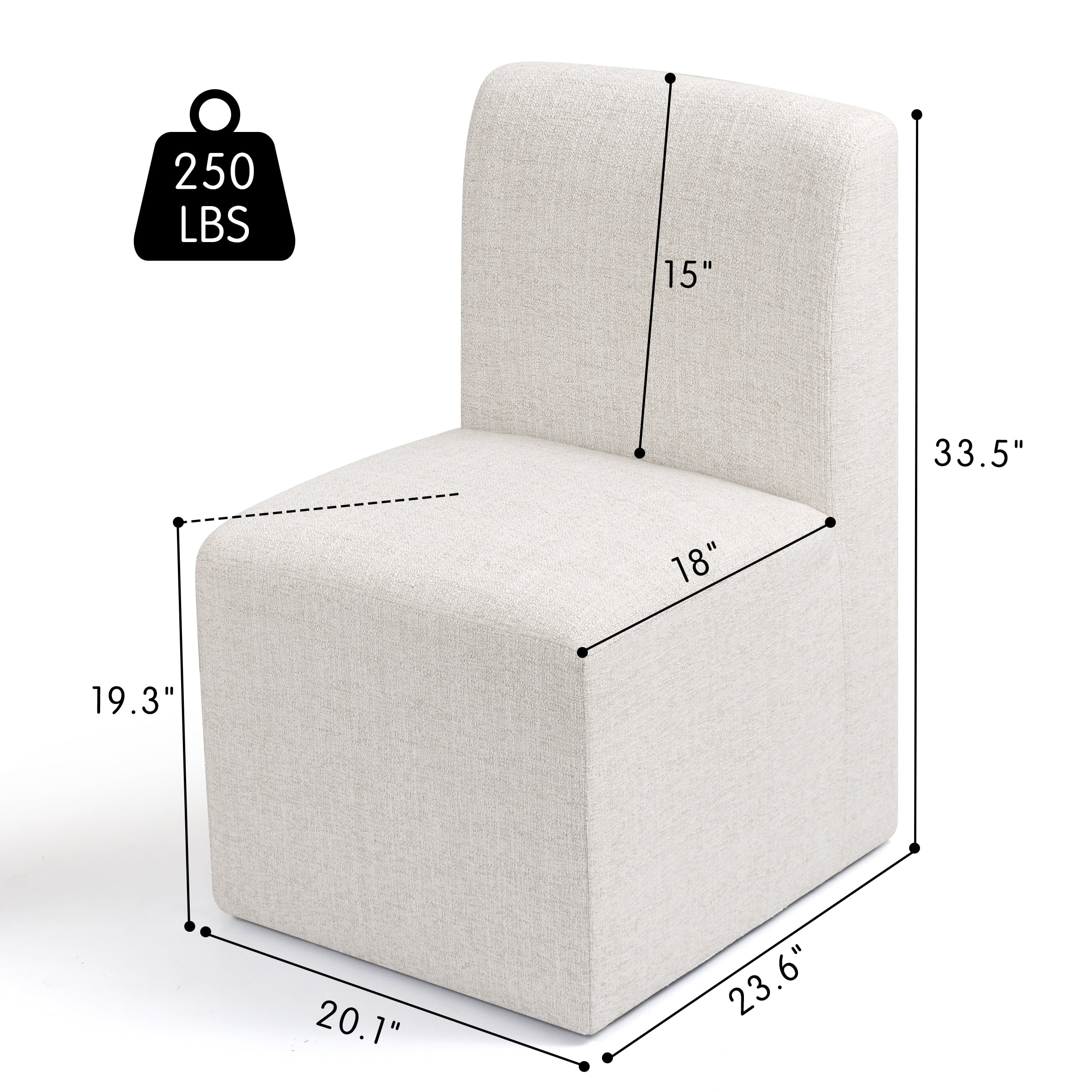 DyFun Modern Linen Upholstered Dining Chair with Silent Wheels, No Assembly, Rolling Design for Dining Room or Home Office, Linen