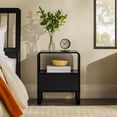 thumbnail image 3 of Modern Minimalist Black Solid Pine Wood Nightstand with Curved Top, 1 Drawer &amp; Open Cubby - 19.6"W x 15.7"D, Versatile Side or Sofa Table, Made in Brazil, 3 of 5