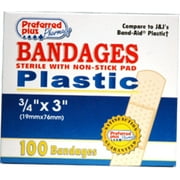 Bandages Plastic Adhesive, Sterile w/ Non-Stick Pads, 3/4 Inch x 3 Inches 100 ea