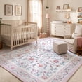 thumbnail image 3 of Lahome Washable 8'x10' Area Rug, Pink Vintage Floral Rugs for Living Room, Soft Non-Slip Low Pile Large Carpet for Bedroom Girls, Cute Flower Nursery Playroom Dorm Decor, Pink, 3 of 11
