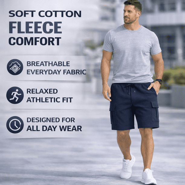 Yacht & Smith 6 Pack Men's 5 Pocket Fleece Cargo Shorts, Cotton