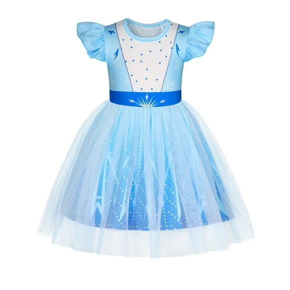 Disfraz de princesa HenzWorld, vestido de tul azul y blanco para niños de 7 a 8 años