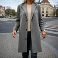 thumbnail image 2 of Womens Fall Jackets Elegant Single Lapel Wool Solid Commute Work Trench Coat Winter Clothes, 2 of 4