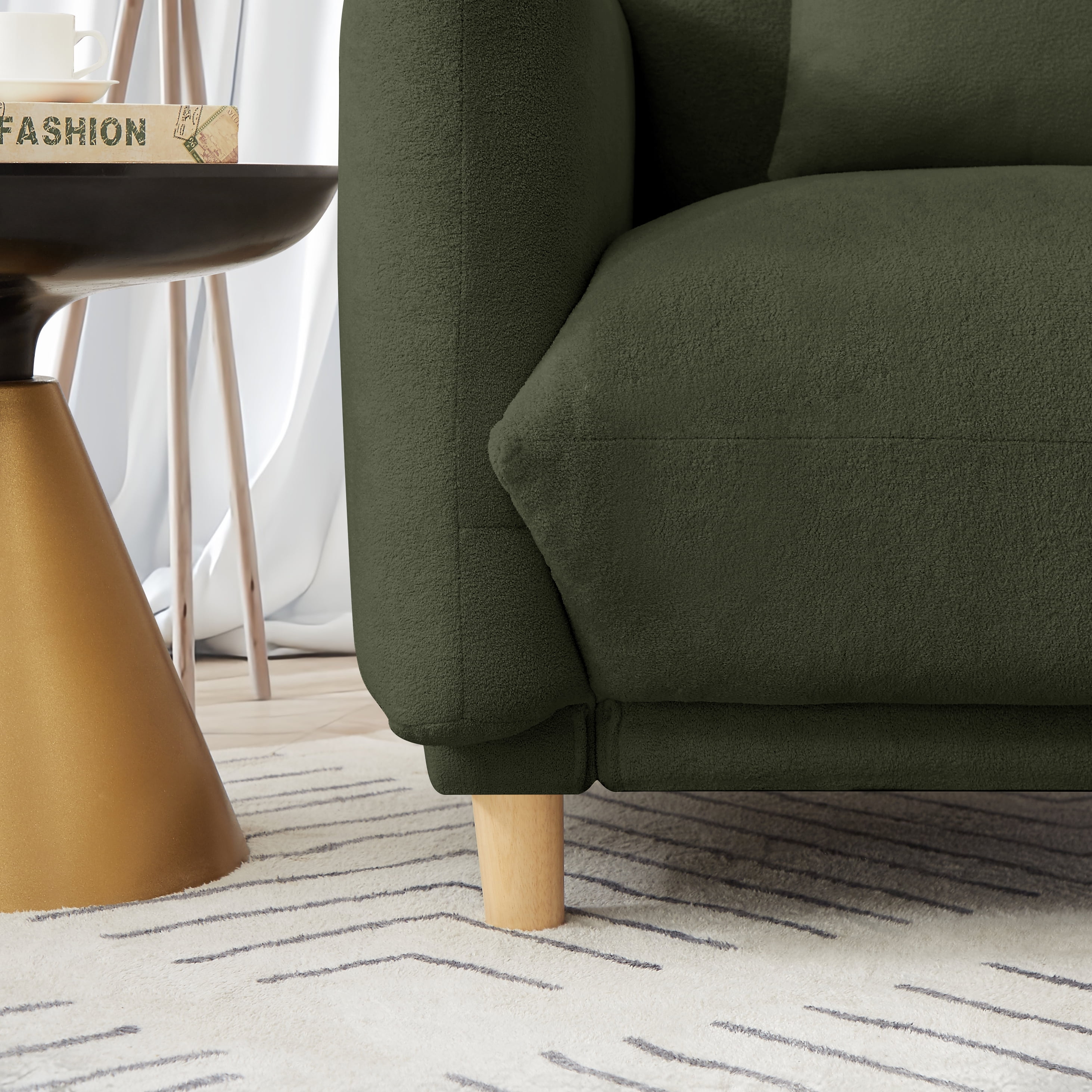 Oversize Accent Chairs for Living Room,Comfy Towelling Fabric Upholstered Armchair,Mid Century Modern Reading Arm Chair Single Sofa Chair with Wood Legs for Living Room Bedroom Playroom,Dark Green