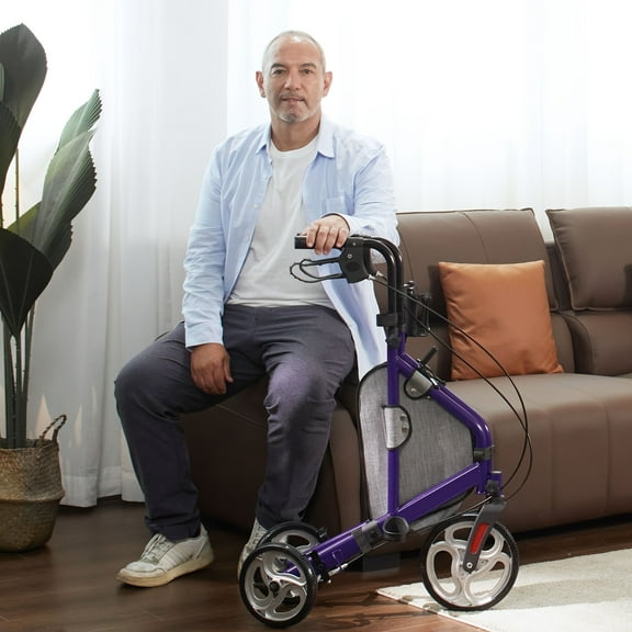 Aluminum 3-Wheel Rollator Walker - Foldable with 10"Wheels - 300lb Capacity - Indoor/Outdoor Use