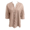 thumbnail image 6 of felwors Cotton 3/4 Sleeve Button Down Shirts for Women Gingham Plaid Striped Tops V Neck Casual Loose Blouse (Brown, XXL), 6 of 7