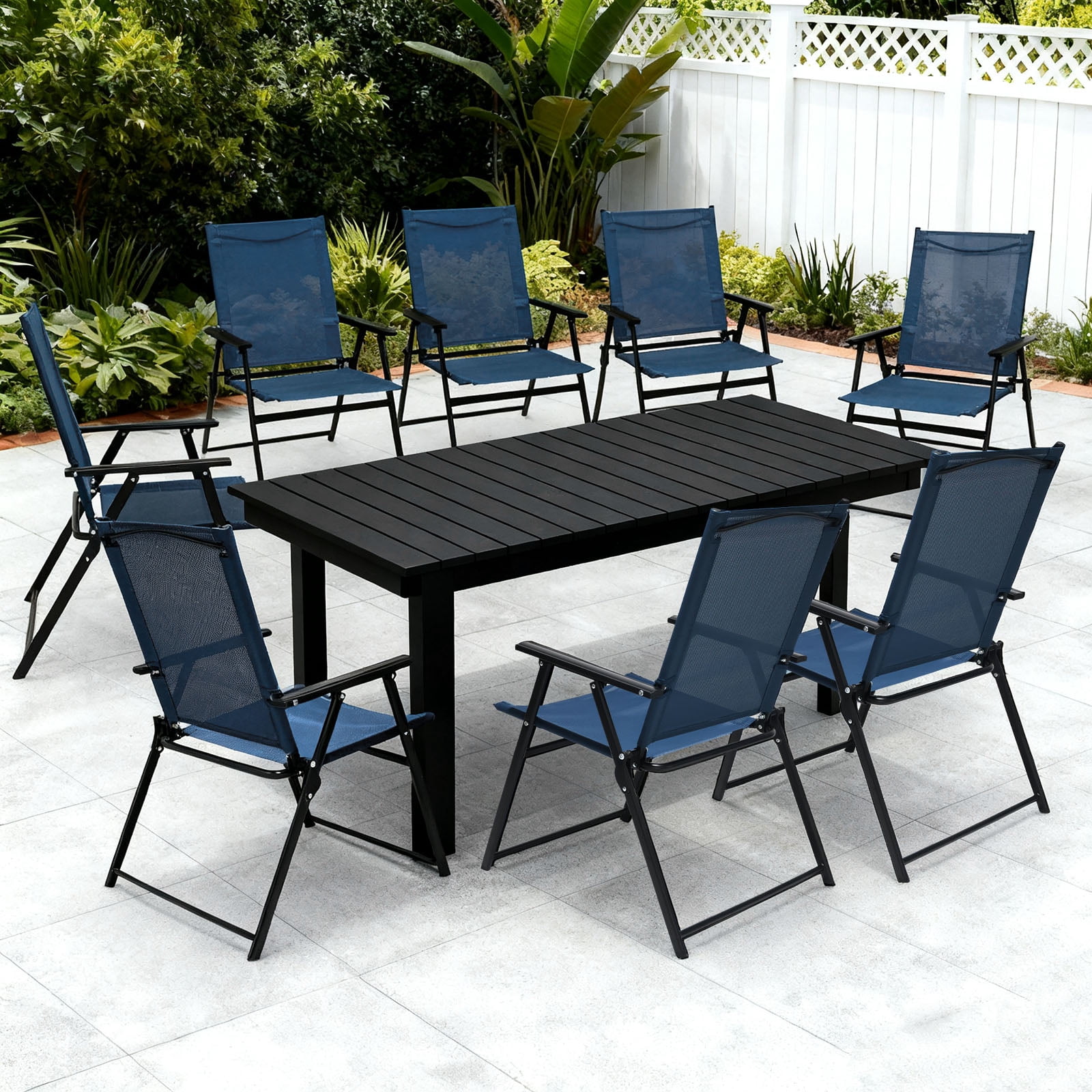 SHGJ&SOFT Set of 2 Folding Chairs，Outdoor Patio Chair with Armrests for Porch Camping Pool Beach Deck Lawn Garden (Blue, 2 PC)