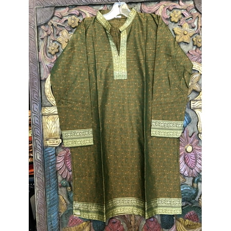 Mogul Women Green Long Dress 3/4 Sleeves Mandarin Collar Ethnic Wear Indian Fashion Summer Comfy Tunic (Best Indian Ethnic Wear Designers)