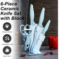 thumbnail image 2 of Ceramic Knife, 6-Pieces Pink Ceramic Knife Set for Kitchen With Acrylic Stand, Ultra -Sharp Kitchen Cooking Knife Set with Ceramic Peeler & Scissors for Home Family Restaurant (Blue), 2 of 8