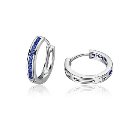 Round Diamond Hinged Hoops Carleen 925 Sterling Silver Channel Setting Round Cut Cubic Zirconia CZ Simulated Diamond Hinged Hoop Earrings for Women Girls Diameter 18mm/30mm Blue ()