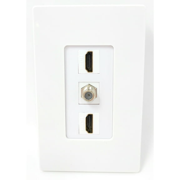 RiteAV - 2 Port HDMI and 1 Port Coax Cable TV- F-Type Screwless Wall Plate - White