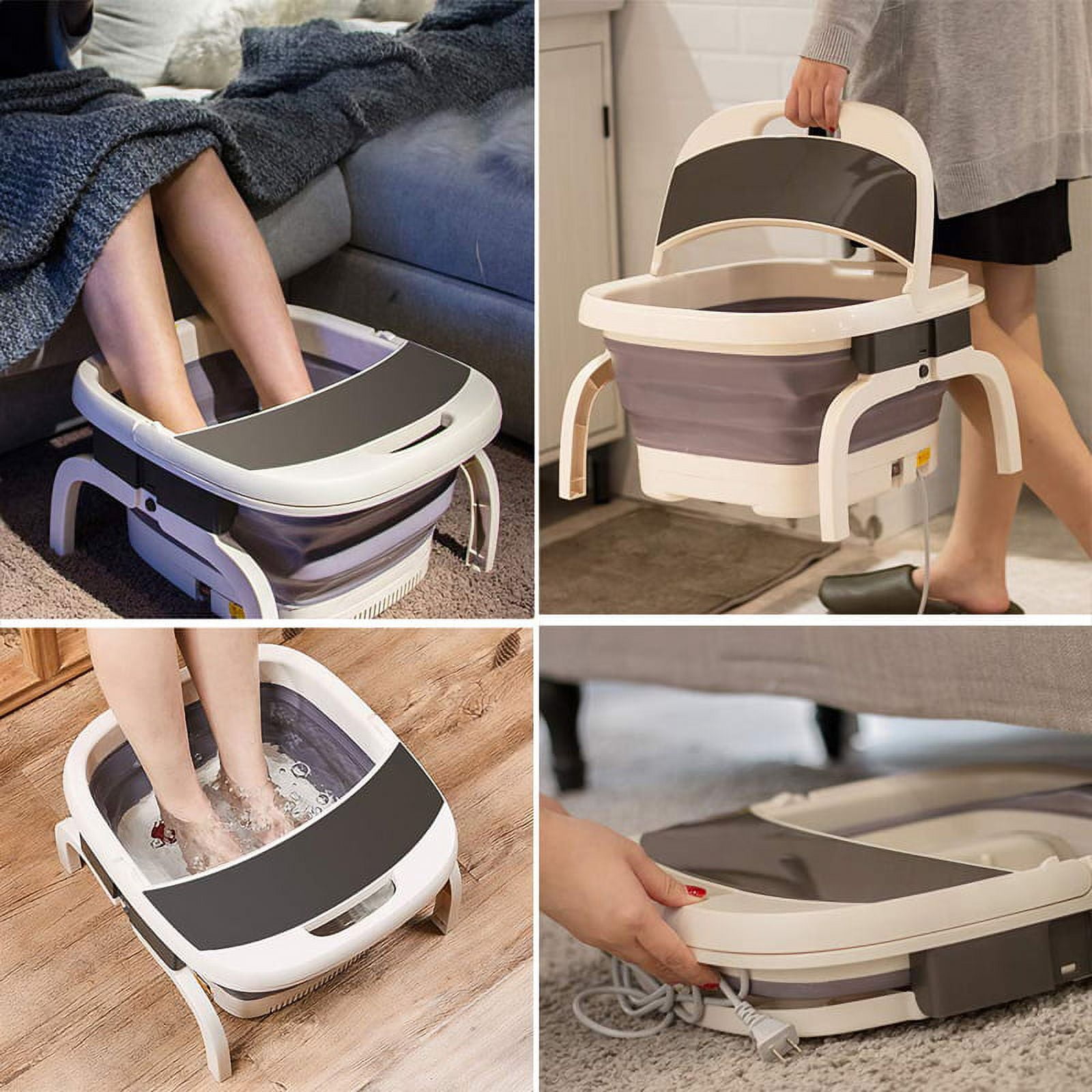Folded Foot Bath Spa Massager - Heating & Bubble Wave - All in One Pedicure Machine Set for Relaxation & Red Light Therapy