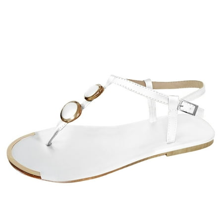 

Sandals Women Summer Womens Flip-Flops Open Toe Casual Shoes Flats Buckle Strap Roman Sandals Womens Sandals White 7.5