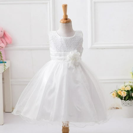 

SYNPOS Little Girls Sequin Mesh Tulle Dress Sleeveless Flower Party Ball Gown 3-10 Years