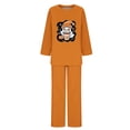 thumbnail image 4 of QIUOMBBP Pajama Sets for Women 2 Piece Loungewear Halloween Funny Ghost Graphic Long Sleeve Shirts Matching Wide Leg Pants Sleepwear Outfits, Orange, S, 4 of 5