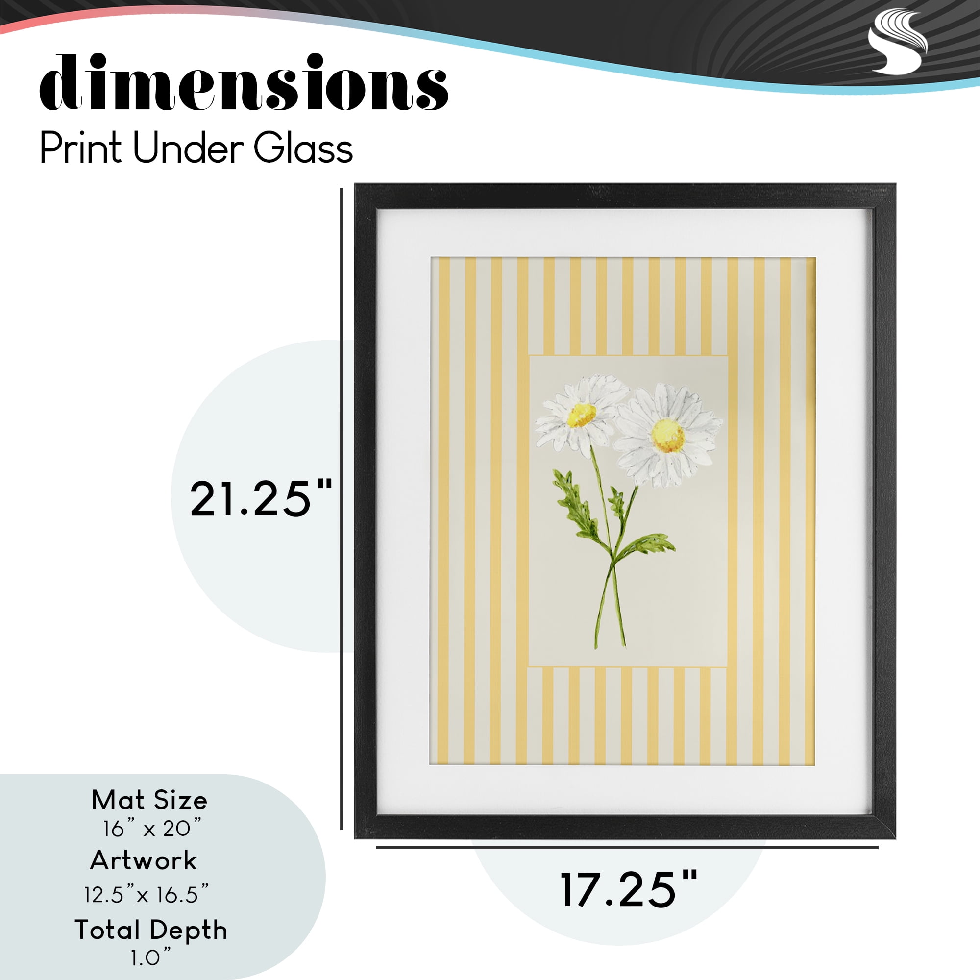 Yellow Stripe Daisy Black Framed Print Under Glass, design by Lisa Wehmeyer