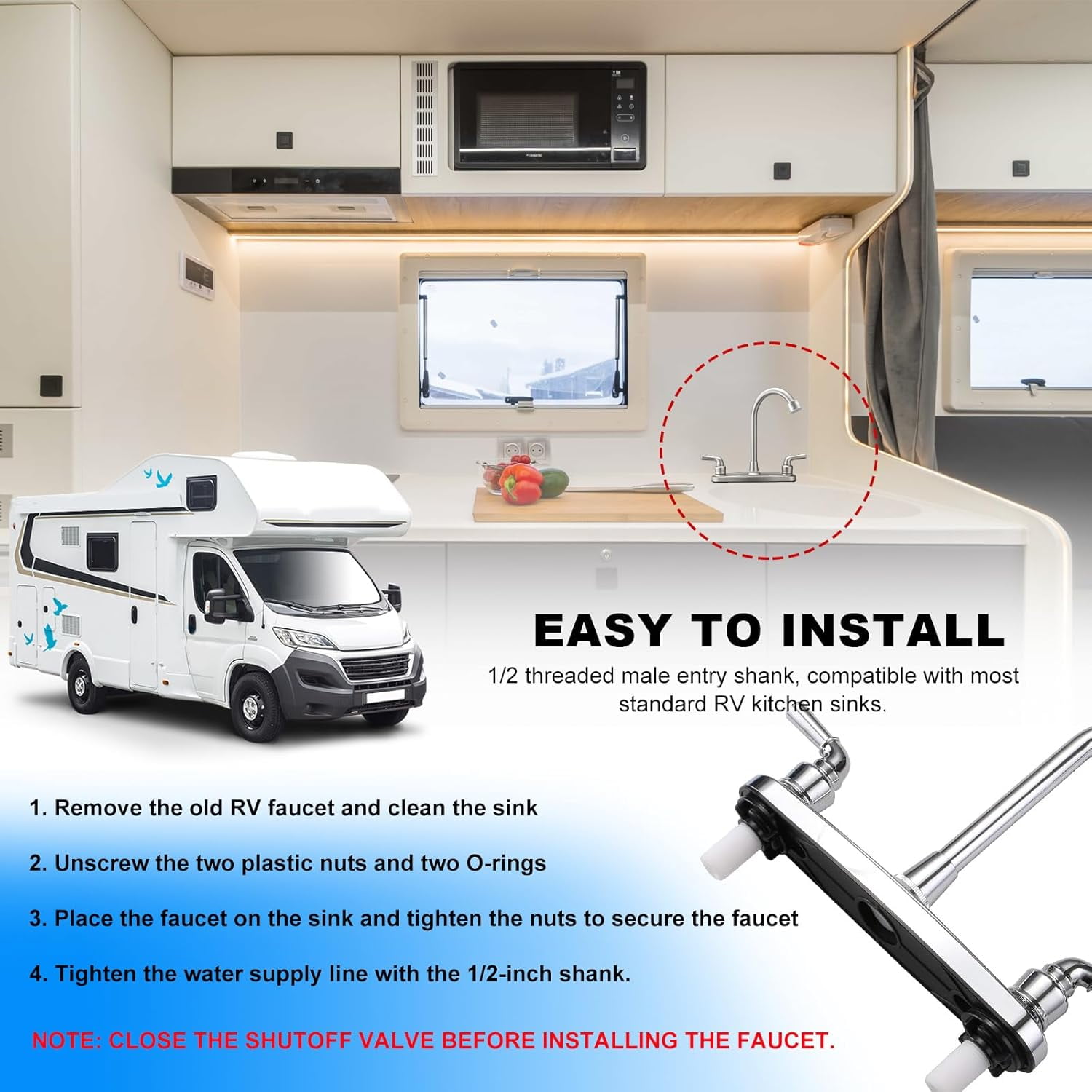 RV Kitchen Faucet, Two Handle High Arch Sink Non-Metallic Brushed Nickel 2 360° Rotating Spout Faucet for Motorhomes Travel Trailers