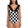 thumbnail image 5 of Mod Checkers One Shoulder Ruffle Swimsuits Bodysuit One Piece Swimwear Women New Female Beach Swimsuit Mod Checkers T, 5 of 5
