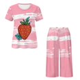 thumbnail image 5 of DISNIMO Strawberry Printed Women's Short Sleeve Pajama Sets Comfy Sleepwear Soft 2 Piece Pjs Set Summer Tops and Capri Pant, S, 5 of 7