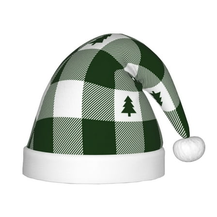 Rateoe Green White Lumberjack Plaid Santa Hat Confortable Christmas Hat for Christmas Party Favors Fit for Kids