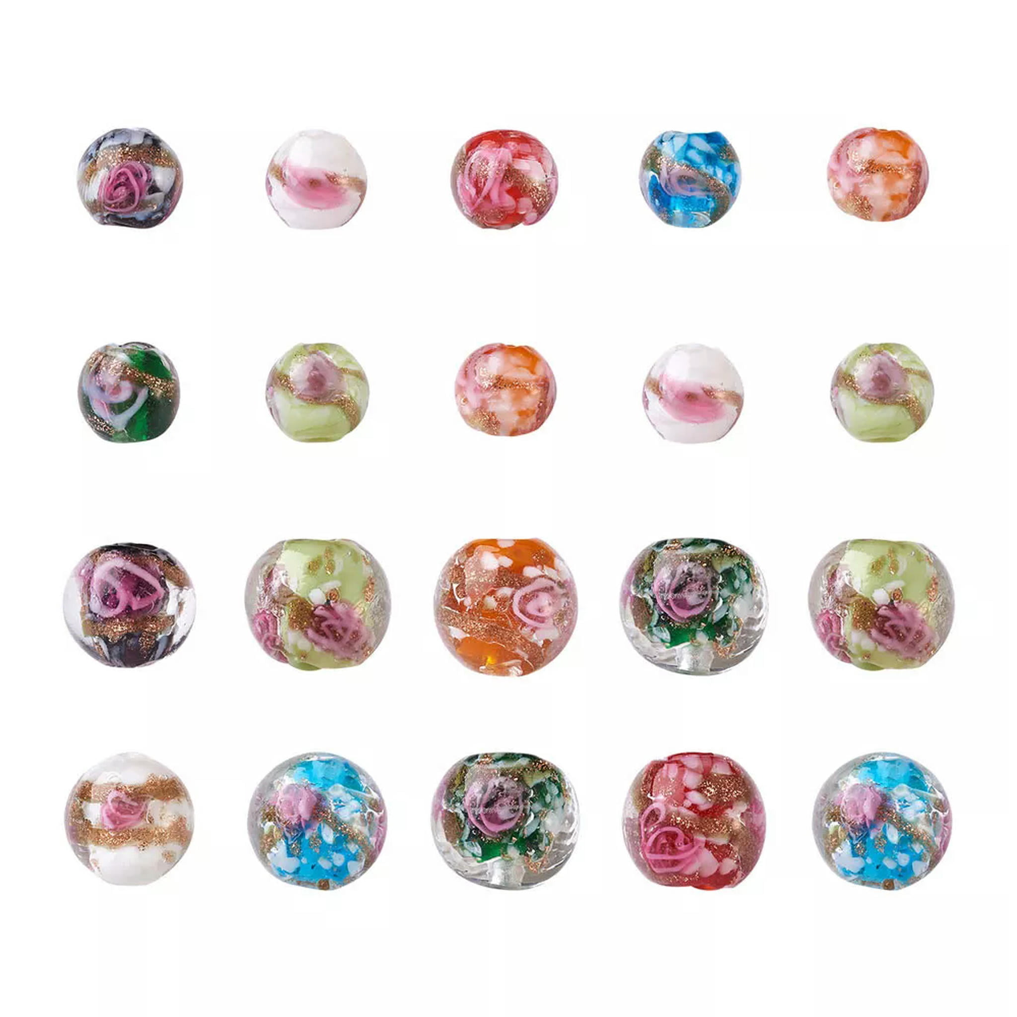 EOEMY 70Pcs Round Handmade Gold Sand Lampwork Beads Inner Flower Loose Spacer 8~12.5mm