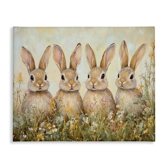 Stupell Industries French Country Four Bunnies in Flowers Canvas Art, 20 x 16, by Petals Prints Design