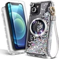 thumbnail image 6 of NageBee Designed for iPhone 13 Magnetic Case for MagSafe, Tempered Glass Screen Protector/Wrist Strap Lanyard, Glitter Floating Liquid Cute Case (Diamond), 6 of 6