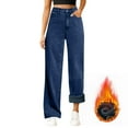 thumbnail image 2 of Drie Sherpa Lined Pants Women's Fleece Lined Jeans High Waisted Straight Wide Leg Stretchy Winter Jean Cute Boyfriend Y2k Mom Denim Pants Dark Gray,S/XS, 2 of 4