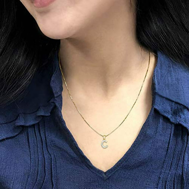 14k Yellow Gold Letter C Diamond Initial Pendant Necklace 1 10cttw with 18 inch chain by Diamond Wish