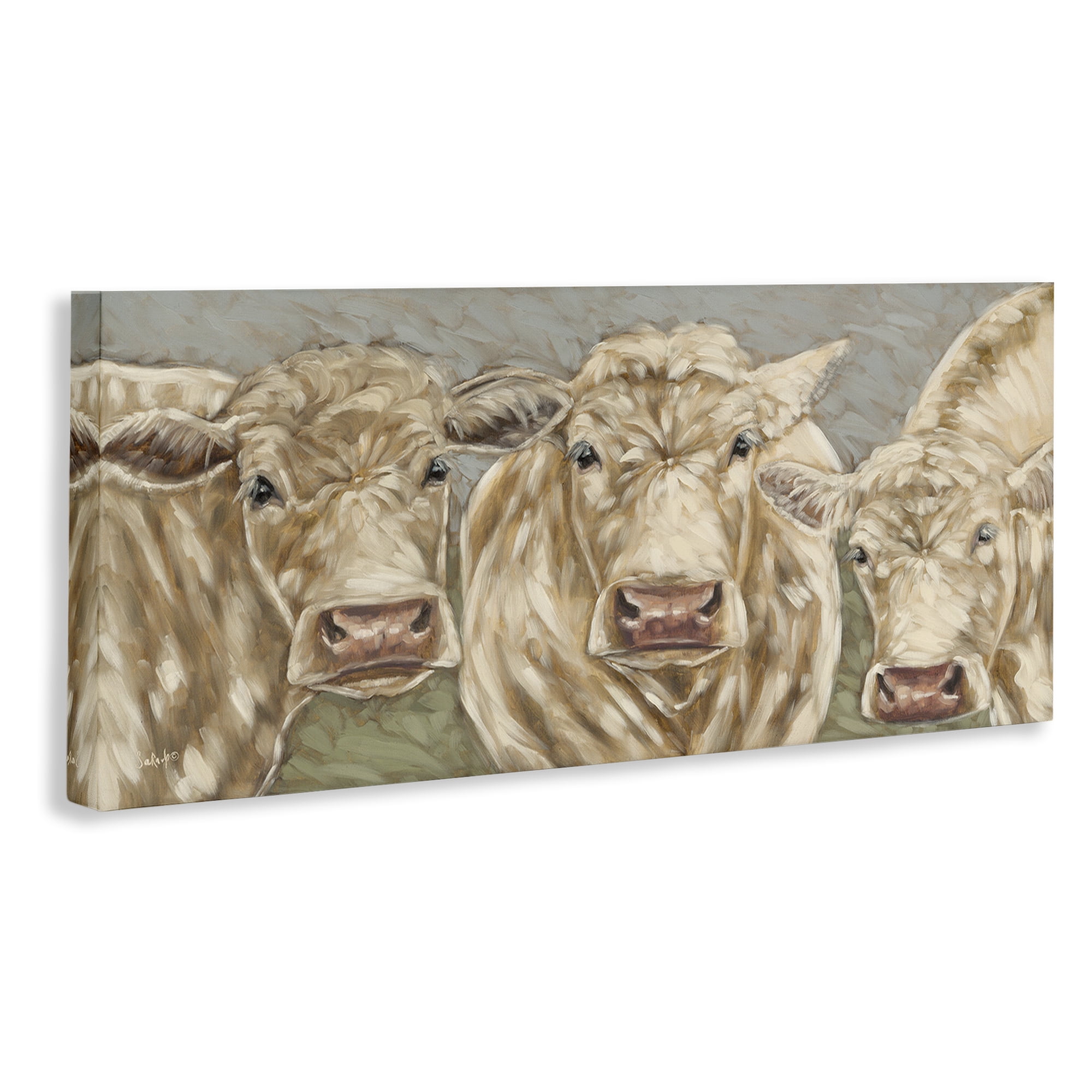 Stupell Industries Beige Cow Trio Animals & Insects Painting Gallery Wrapped Canvas Art Print Wall Art, 40 x 17