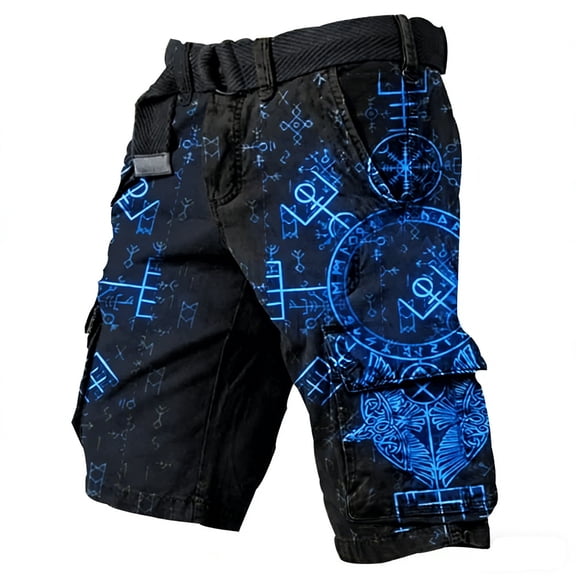 CONZONE Mens Cargo Shorts Viking Mythology Graphic Y2K Straight Leg Cargo Shorts for Men Lightweight Relaxed Fit Streetwear Outdoor Shorts With Pockets