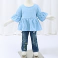 thumbnail image 5 of 2T Baby Girls Clothes 3T Girls 2PCS Denim Outfits Set Solid Color Round Neck Toddler Girls Mid Sleeve Top Denim Pants Set Blue, 5 of 9