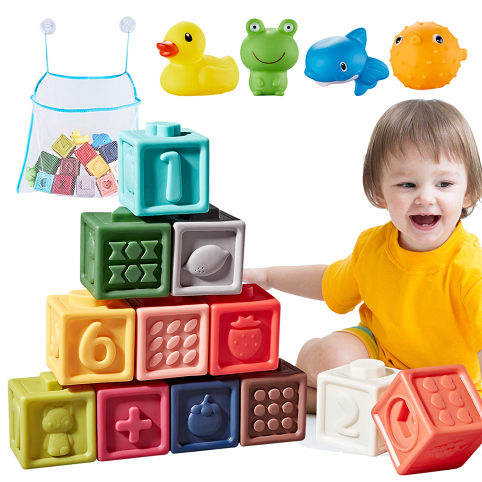 Click N Play Non-Toxic Foam Blocks Amazing As Bath Toys 60 Count with Carry Tote Building Block and Stacking Block 