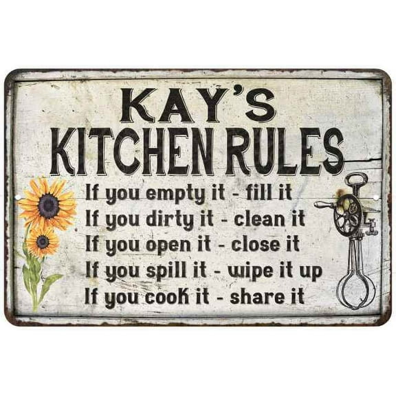 Kay's Kitchen Rules Chic Sign Vintage Decor 8x12 Metal Sign 208120032275