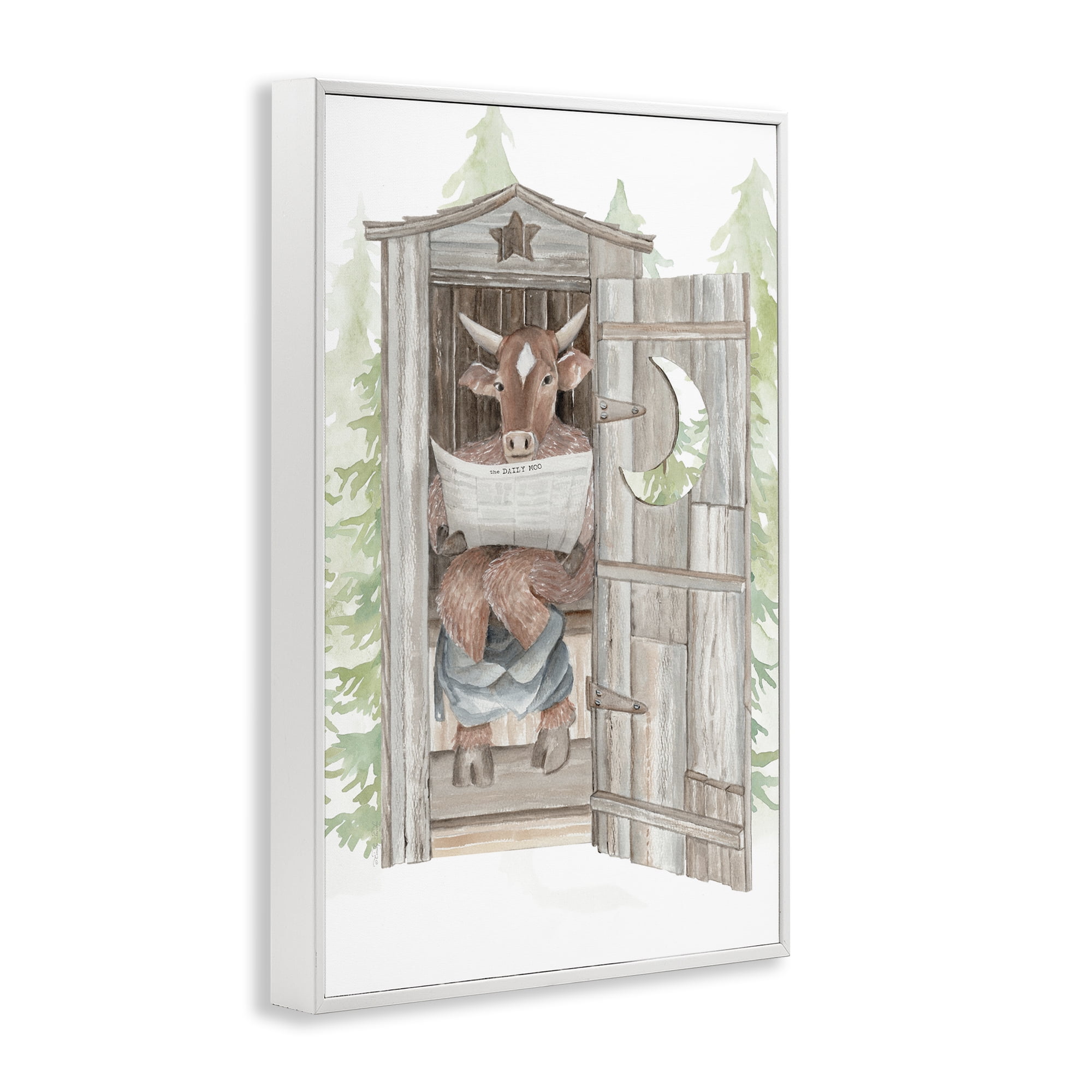Stupell Industries Daily Moo Outhouse Reading White Framed Giclee Art, design by Cindy Jacobs