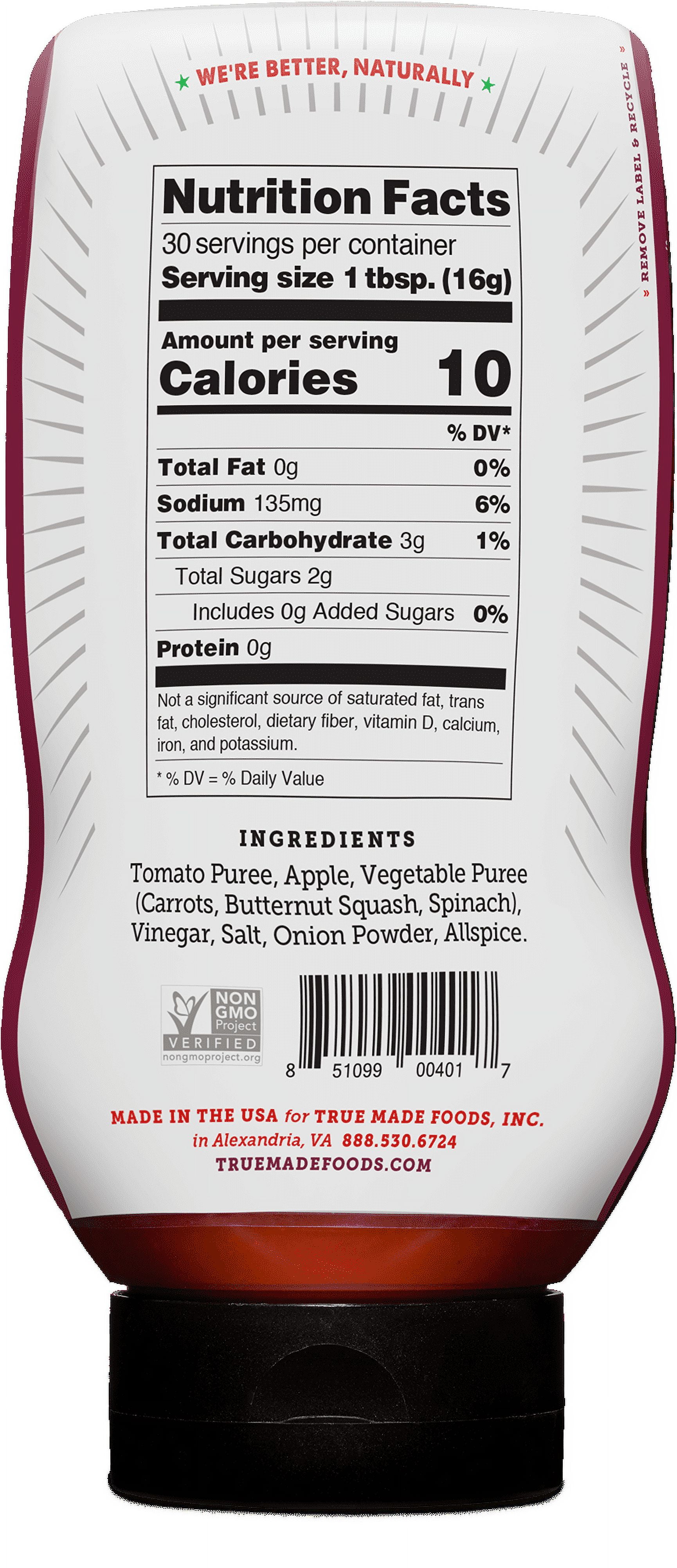 (4 pack) True Made Foods No Sugar Added Veggie Ketchup, 17 oz