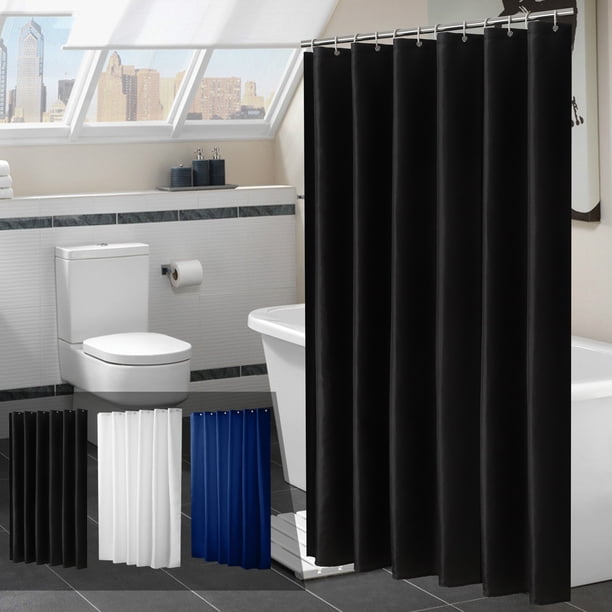 Cortina de Ducha Moderna para Baño - 180 X 180 Cm, Tela de Poliéster Repelente Al Agua con Dobladillo con Peso - Incluye 12 Ganchos - Negro, Blanco o Azul