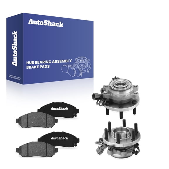 AutoShack Front Ceramic Brake Pads   Wheel Hub Bearing Assemblies with ABS Replacement for 2005-2024 Nissan Frontier 2005-2015 Nissan Xterra 2009-2012 Suzuki Equator 6-PC Kit