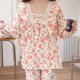 thumbnail image 5 of Conjuntos de pijama florales para mujer, con lazo, exquisito encaje dulce, ropa de casa, cuello cuadrado, clásico avanzado, elegante, ropa de calle empalmada con Fairycore, 5 of 5
