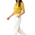 thumbnail image 3 of Women'S Short Sleeve Po-Lo Sweater Knit V Neck Pullover Shirt Summer Top Ginger Yellow XL, 3 of 7