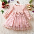 thumbnail image 2 of Wuxian Girls Knitted Mesh Tutu Dresses Ruffles Long Sleeve Round Neck Star Sequins Print Cute Bowk Tulle Dress Winter Thermal Cozy Clothing Fall Dresses,Pink,12-18 Months, 2 of 9
