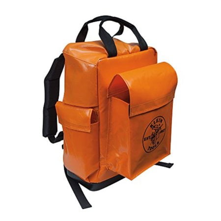 Klein Tools 5185ORA Tool Bag Backpack Lineman Backpack Adjustable Padded Shoulder Straps Double-Stitched Bottom with Drain Holes Orange
