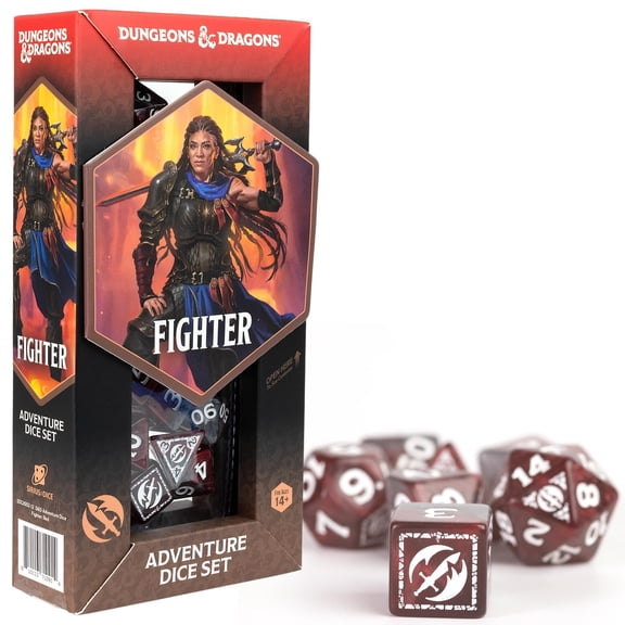 Dungeons & Dragons: D&D Adventure Dice: Fighter - Red - 17pc RPG Die Set, Class Symbols, Roleplaying Game Accessory, Sirius Dice, Officially Licensed