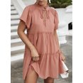 thumbnail image 2 of Vestido corto de manga corta con volantes y cuello alto para mujer, 2 of 8