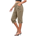 thumbnail image 3 of Capri Pants for Women Plus Size Womens Solid Color Button Rolled Hem Linen Outdoor Sport Hiking Trousers with Pockets, 3 of 6