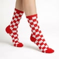 thumbnail image 2 of COUVER Red and White Cotton Checkered Mid Calf Crew Socks 2 Pack Women's, 2 of 7