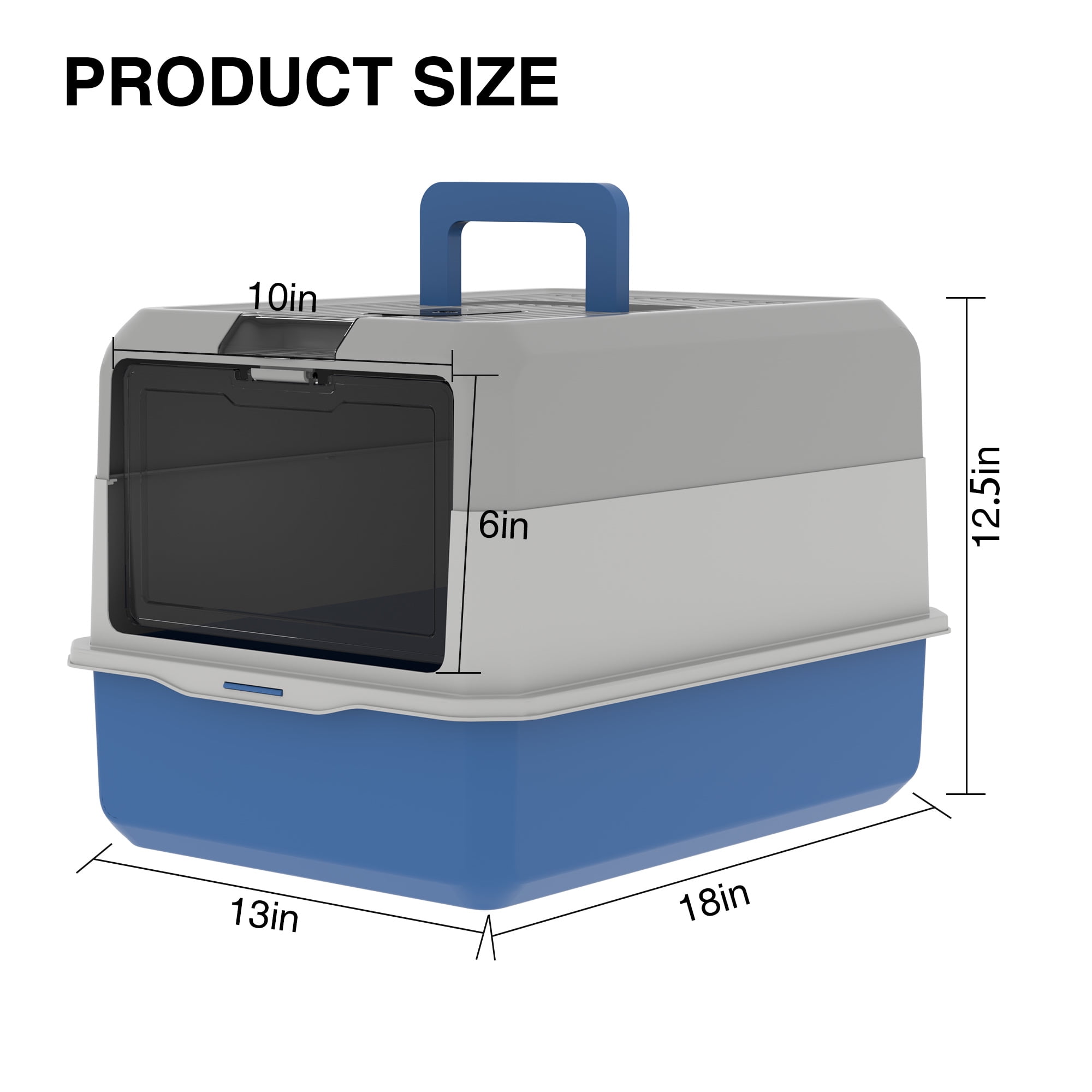Cat Litter Box Enclosure Large Litter Box with Front Door Flap and Scoop Plastic Blue