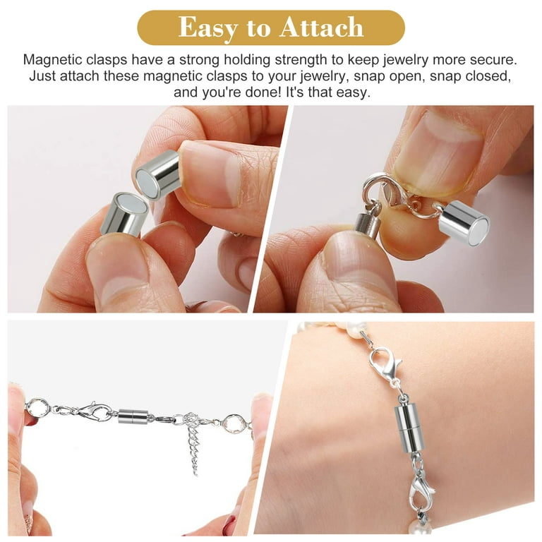 12 Pcs Necklace Magnetic Clasps and Closures Magnetic Lobster Clasps Silver  Magnetic Jewelry Clasps Locking Necklace Extender Round Rhinestone Ball