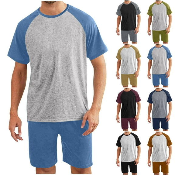 Men's Pajama Set Sleepwear Short Sleeve Shirt and Shorts Soft Comfy Loungewear for Men Casual Sleep Sets Home Wear Travel Outfits | AESTIVO,Black L
